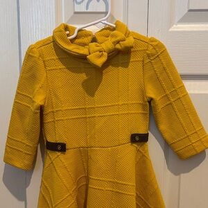 Janie and Jack Mustard Yellow Textured Bow-Accent Formal Dress